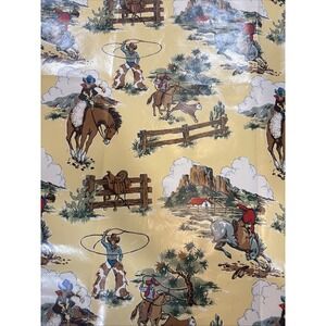VTG Sheet of Cowboy Wrapping Paper 25 1/2x30 Horses Cow Saddle Wild West Lasso